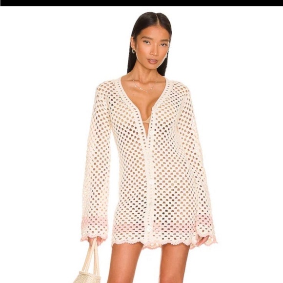 LPA Dresses & Skirts - Lanita Crochet Mini Dress in Ivory & Blush large